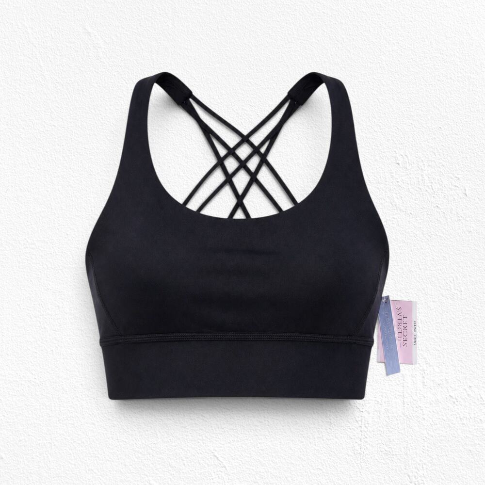 Victoria's Secret Sport Black Strappy Longline Sports Bra Small Low Support NWT